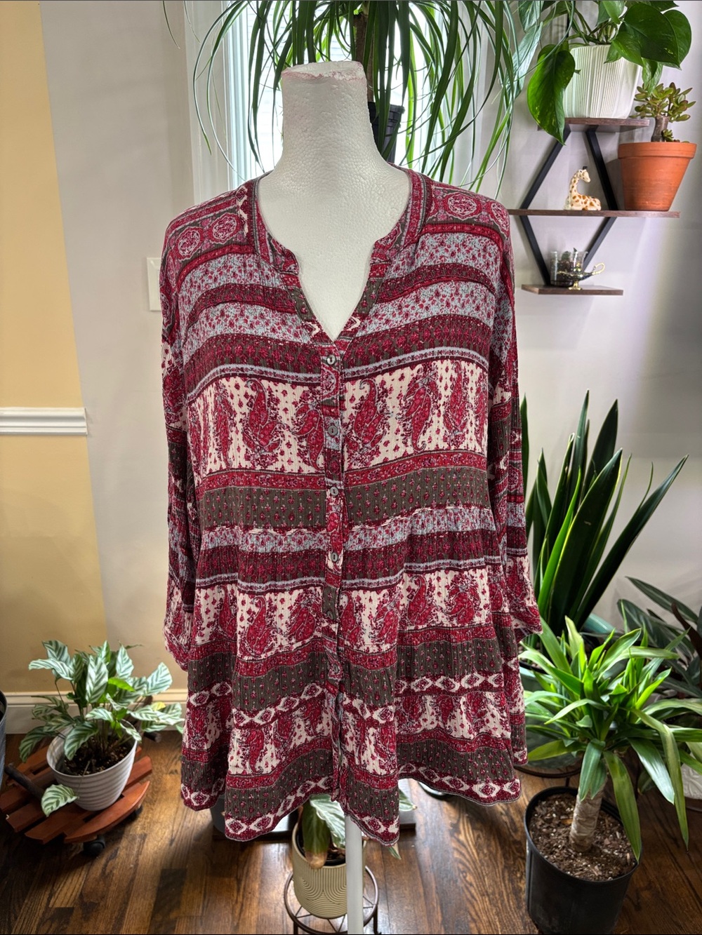 Bit & Bridle Boho Button-Front Blouse mixed media size XL